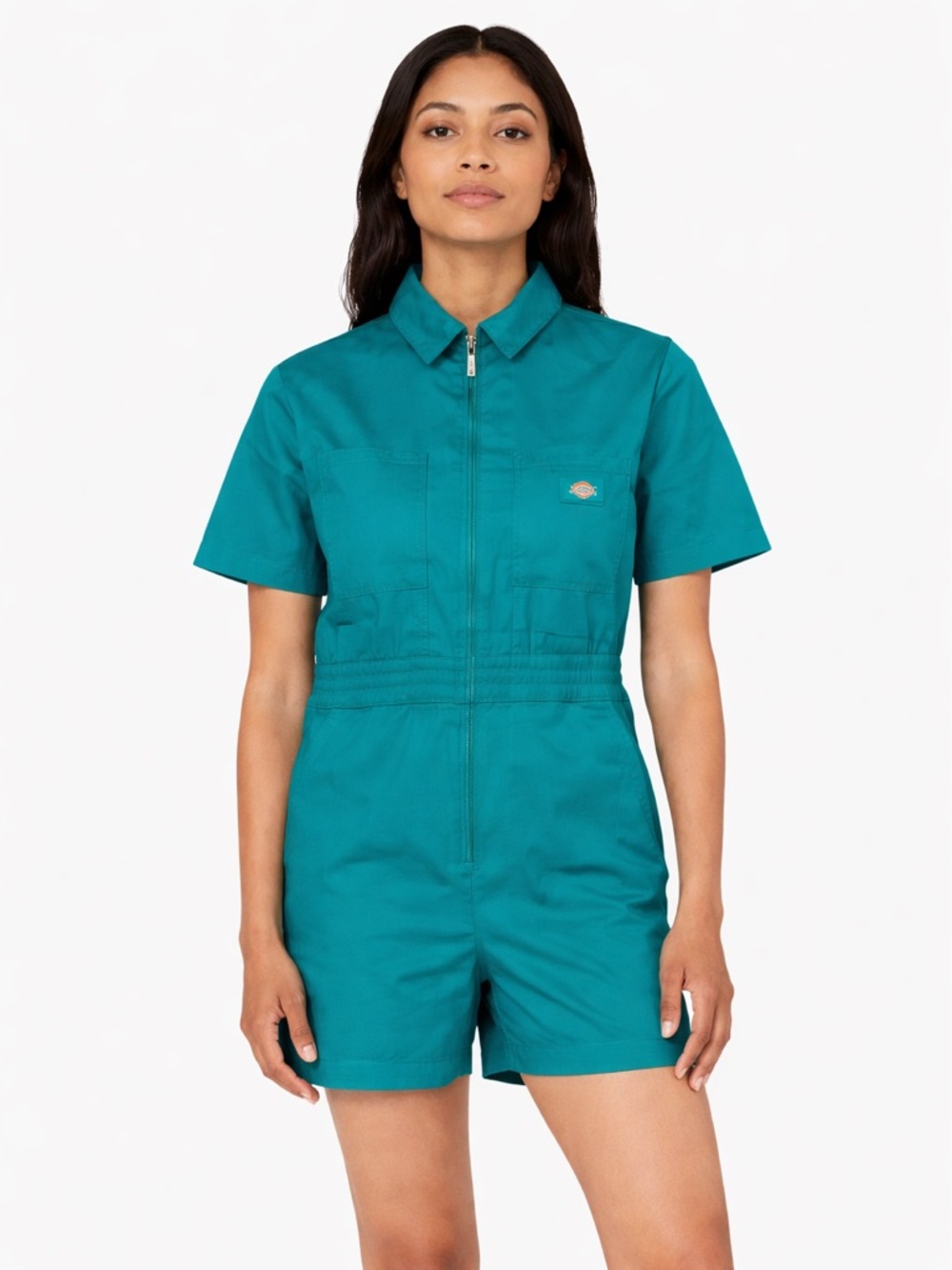 Dickies Teal Short Sleeve Zip Front Utility Romper XS Utility jumpsuit